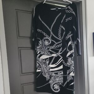 White House Black Market Elegant Black and White Chain Print Dress